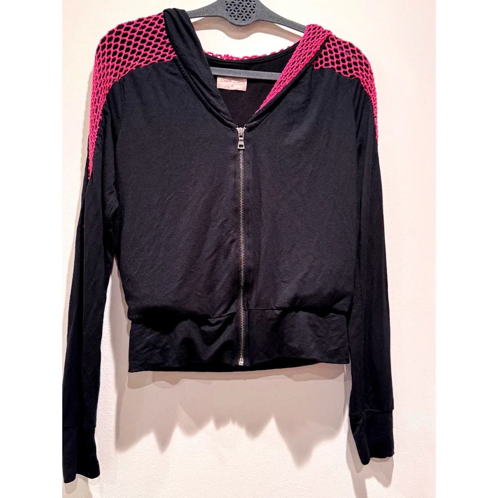 Beach Bunny Y2K Black Pink Crochet Tracksuit Low Rise Scrunch Flare Hoodie Set - Picture 2 of 9